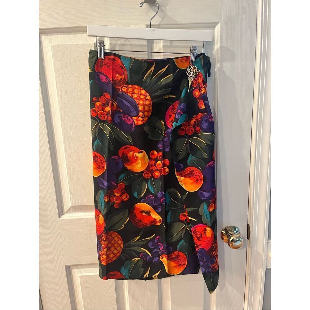 Anthony Moorcroft Bergdorf Goodman Blue & Orange Floral Punned Wrap Skirt sz 10